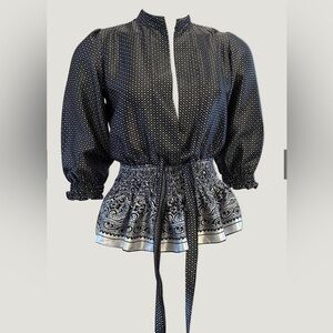 SMART SET women’s boho blouse top. Silky material. Stretch waistband with tie.